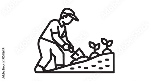 Person planting seedlings in a garden bed from a kneeling position