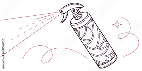 A spray can releasing a stream of colorful particles in a dynamic artistic illustration