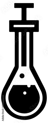 Black filled icon of a laboratory titration burette with stopcock on white background for science and chemistry concepts
