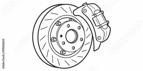 A detailed illustration of a car's brake system with a disc and caliper.