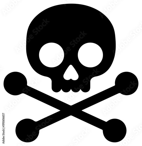 Black toxic skull and crossbones icon on white background symbolizing danger and warning