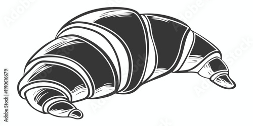 A beautifully illustrated black and white croissant with intricate swirls and shading