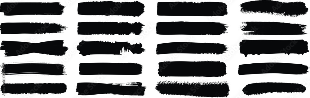 Fototapeta premium Grunge Brush Stroke Collection, Black Ink Paint Streaks and Rough Texture Lines for Artistic Design Elements