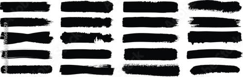 Grunge Brush Stroke Collection, Black Ink Paint Streaks and Rough Texture Lines for Artistic Design Elements