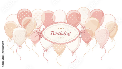 Pastel balloons and elegant birthday banner for celebrations