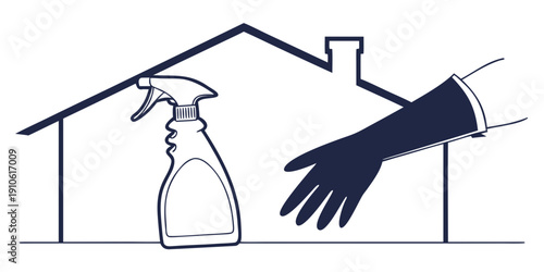 A hand in a glove cleaning a house with a spray bottle and cloth.