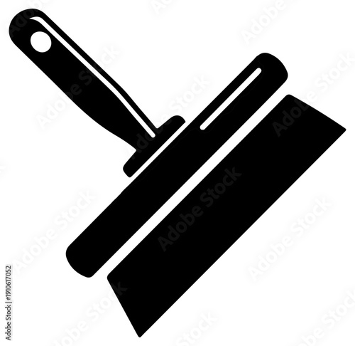 Black filled icon of a window cleaning squeegee and scraper on white background for design and graphics