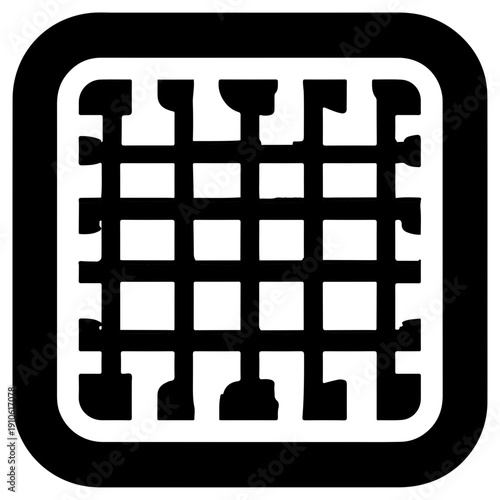 Black filled icon of a wire gauze mat isolated on white background for industrial or laboratory use