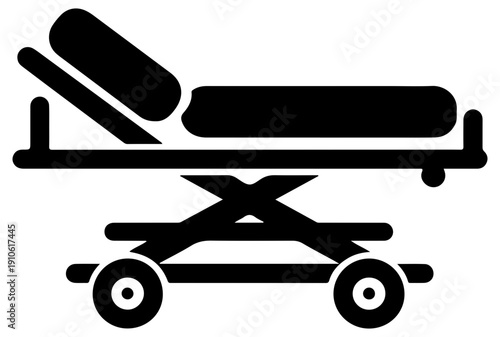 Black icon of emergency medical stretcher on wheels for healthcare and medical usage