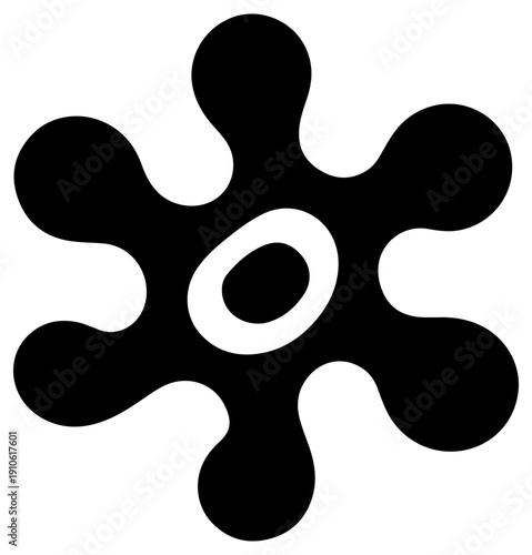 Black amoeba icon with irregular shape and white center isolated on white background for design