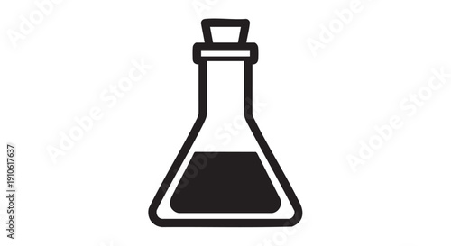 Laboratory flask containing dark liquid substance in a scientific research setting