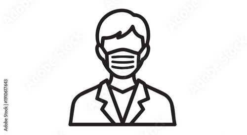 A professional man wearing a protective face mask, standing in a modern environment, viewed from the front