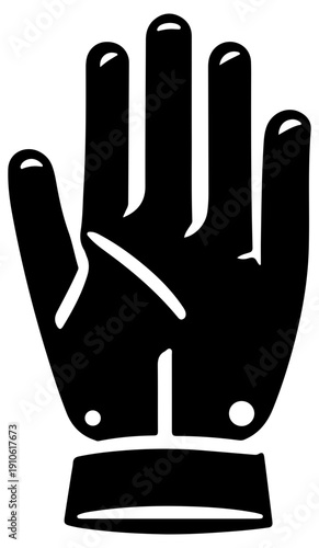 Black icon of protective work glove for safety and industry use on white background