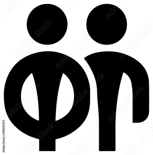 Black icon of interlocked male and female symbols on white background representing partnership and unity