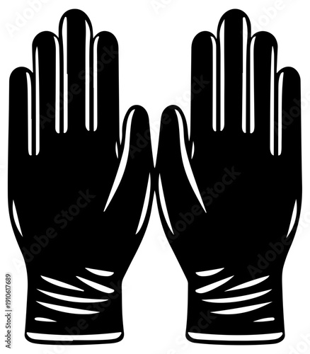 Black protective latex gloves icon isolated on white background for safety and protection concepts
