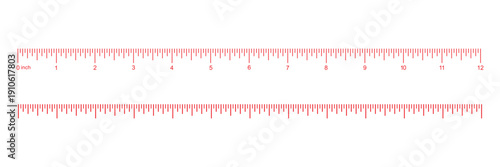 Measuring chart with 12 inches, ruler scale. Sewing tool template. Length measurement height, distance, math.