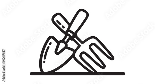 Gardening tools resting on a flat surface viewed from a straightforward perspective