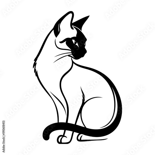 Dibujo con líneas de un gato siamés sentado 