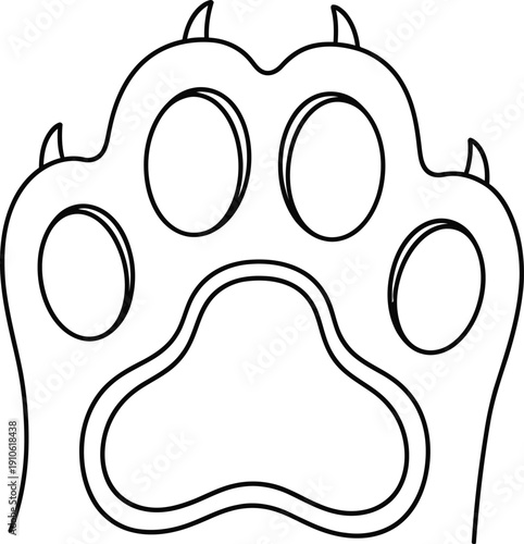 Simple line drawing of a cat's paw print with visible claws and toe pads.