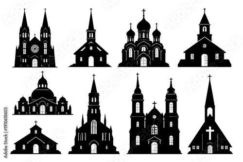 Wallpaper Mural Silhouette collection of diverse church architectural styles. Torontodigital.ca