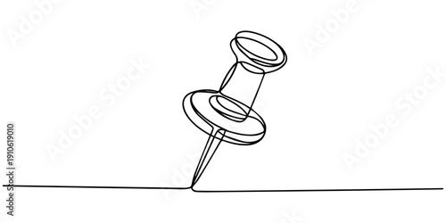 Push pin continuous one line drawing. Pushpin sign in simple linear style. Vector illustration, Continuous one line drawing of a paper pin. Drawing pin.  Continuous Line Drawing of a Push Pin