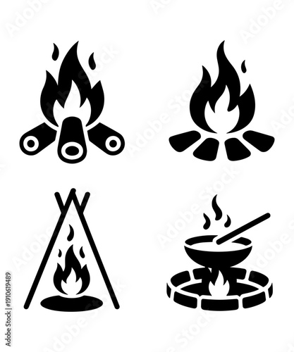 Mystery Campfire Cooking Icons Silhouette Set Door Corner Design