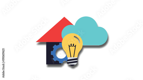 Smart home technology and cloud computing concept icon for automation and innovation, flat vector symbol