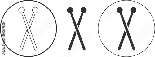 Crossed drumsticks icon set isolated on white background, percussion music instrument symbol vector illustration for band logo design