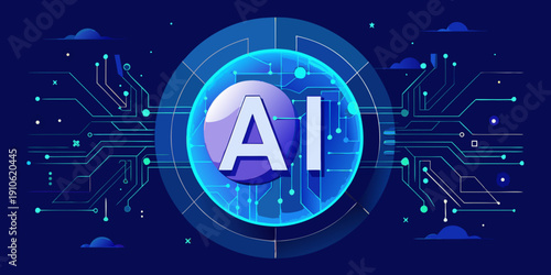 Advanced artificial intelligence technology with a glowing blue brain and circuit patterns