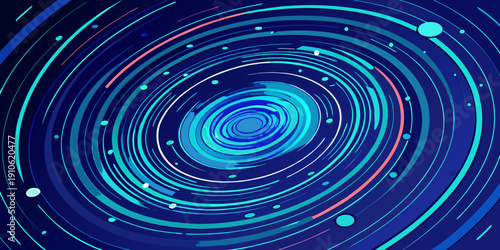 A mesmerizing depiction of a galaxy with vibrant blue and purple hues swirling around a central point.