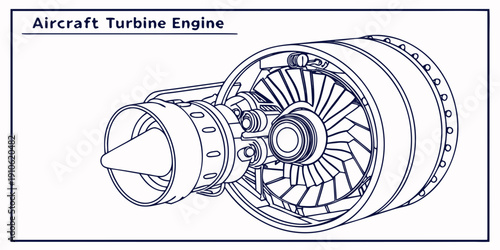 A detailed diagram of an aircraft turbine engine showcasing its internal components