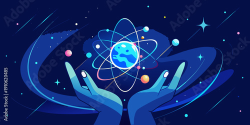A pair of hands gently holding a glowing blue planet with a network of lines.