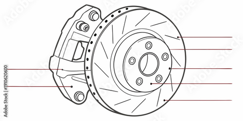 A detailed diagram of a car's brake system showing the disc and caliper assembly