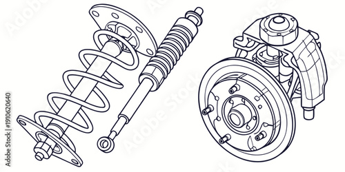 A detailed illustration of a car suspension system with springs and shock absorbers