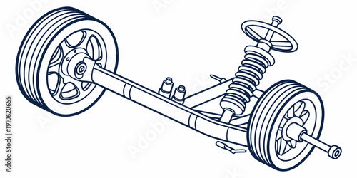 Diagram of a car suspension system with shock absorbers and wheels