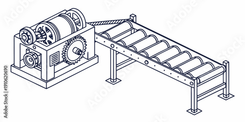 A detailed diagram of a conveyor belt system with a motor and rollers