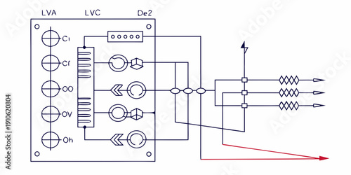 A detailed schematic of a complex electrical circuit with multiple components