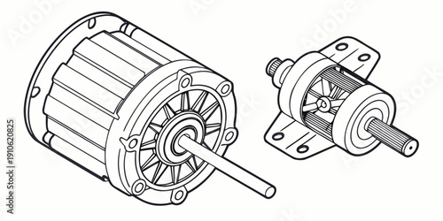 Close-up view of an electric motor and gear mechanism with detailed components