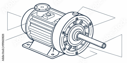 A detailed diagram of an electric motor with a shaft and mounting base.