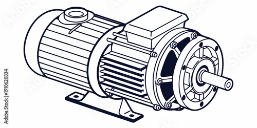 A detailed illustration of an industrial electric motor with a base mount.