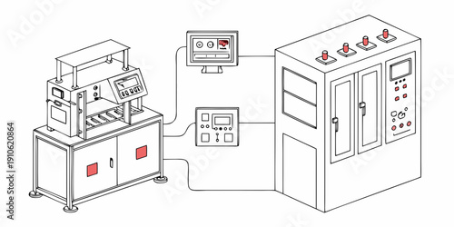 Industrial equipment setup with control panels and monitoring systems