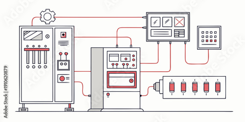 A detailed diagram of an electrical control panel with various components and connections