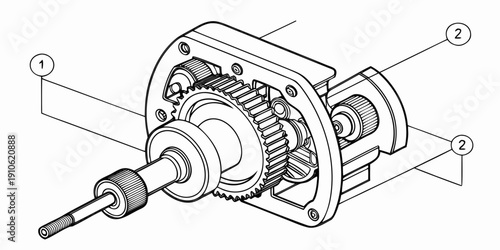 Detailed diagram of a gearbox mechanism with labeled components