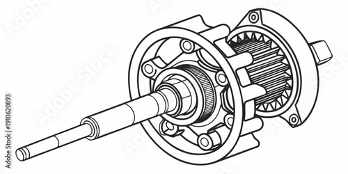 A detailed diagram of a mechanical gear system with multiple components
