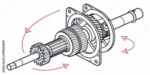 A detailed diagram of a mechanical component showing rotation and movement.