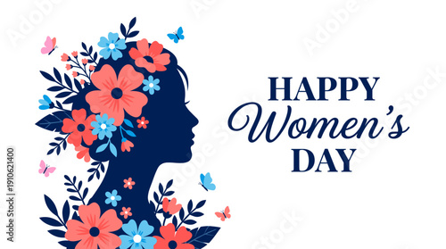 Happy Women's Day featuring a woman's silhouette adorned with vibrant floral elements. A heartwarming tribute to celebrate the beauty, strength, and empowerment of women