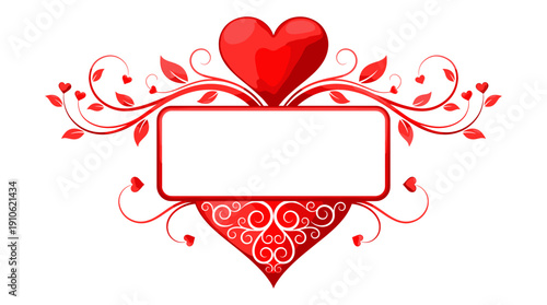 A beautiful Heart-shaped Frame Decoration. A delightful and intricate frame design, featuring red hearts and decorative elements, perfect for expressing love and affection