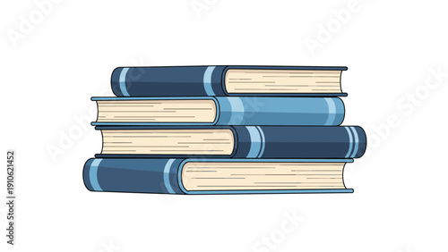 Stack of four blue hardcover books piled neatly on top of each other against a plain white background for education themes.