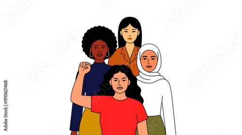 Empowering and diverse women stand together, united in strength and solidarity. A powerful image representing female empowerment