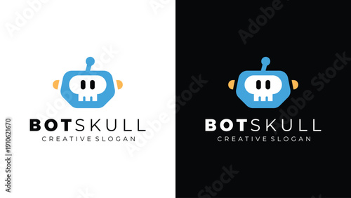 Futuristic Creative Template Modern Skull Robot Logo AI Character Mascot Design For Technology and Gaming Companies Vector Illustration